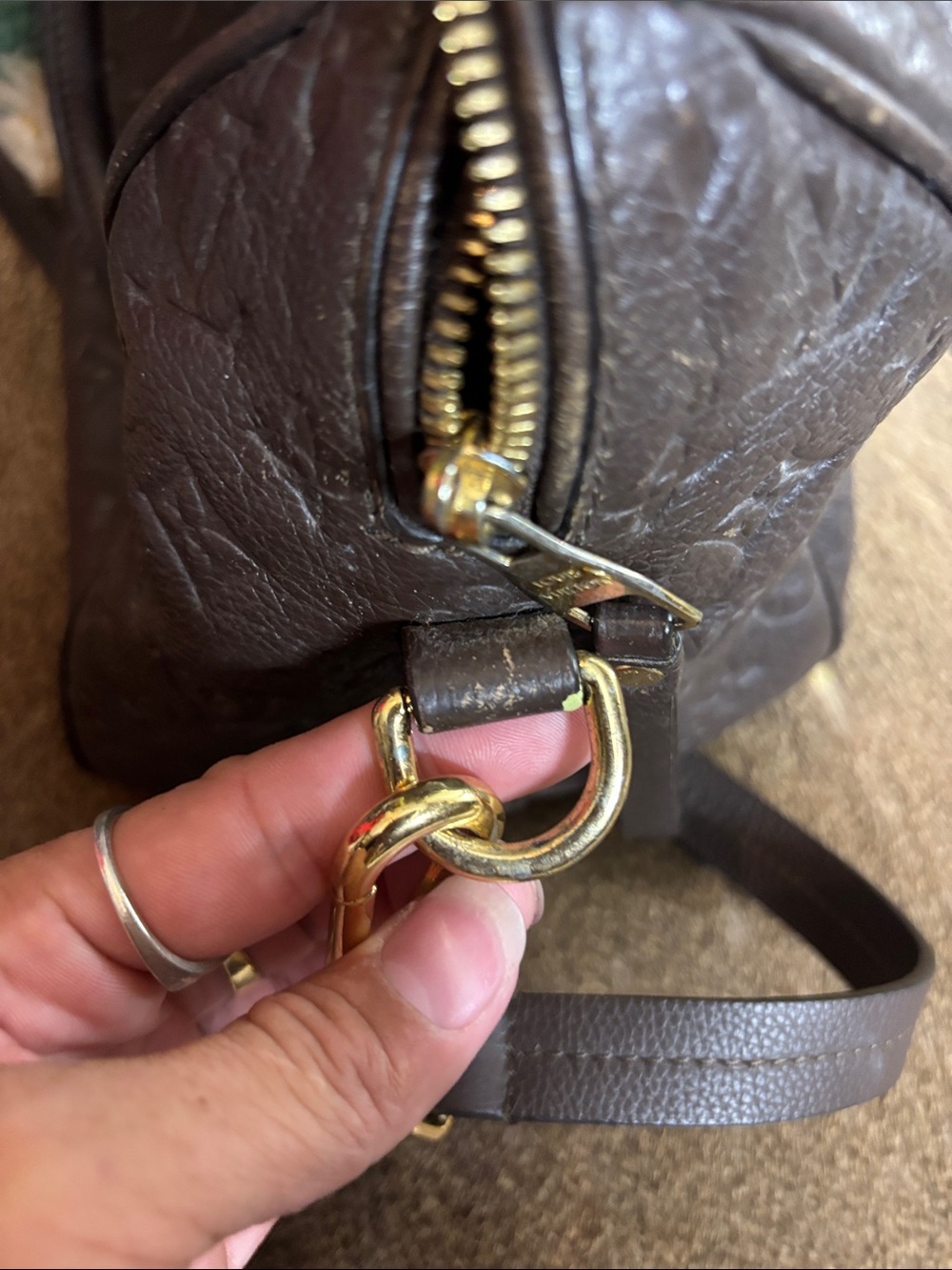 Vintage Brown Monogram Leather Satchel - Picture 11 of 15